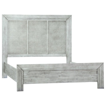 Geneva Light Grey Reclaimed Acacia and Rattan Panel Bed, Eastern King