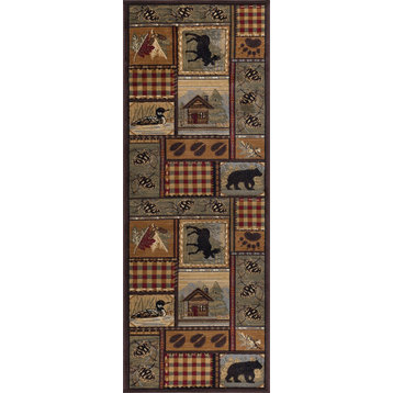 Homespun Cabin Novelty Pattern Lodge Area Rug, Multi-Color, 2'7''x9'10''