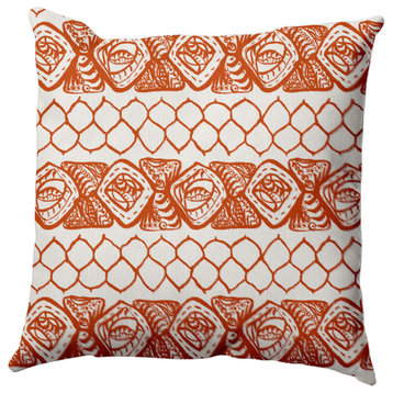 Honeycomb Stripes Outdoor Pillow, Orange, 16"x16"