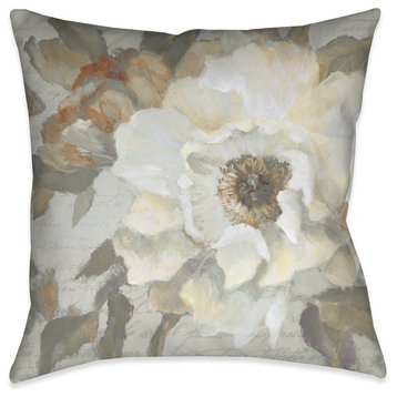 Laural Home Neutral Peony I Indoor Decorative Pillow, 18"x18"