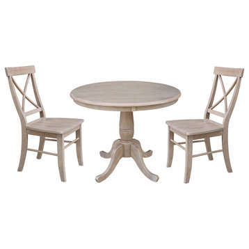 30" Round Top Pedestal Table - With 2 Chairs, Weathered Grey
