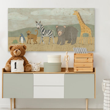 "Animals All in a Row II" Painting Print on Wrapped Canvas