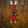 35''H Red Wooden/Galvanized Ski Porch Decor