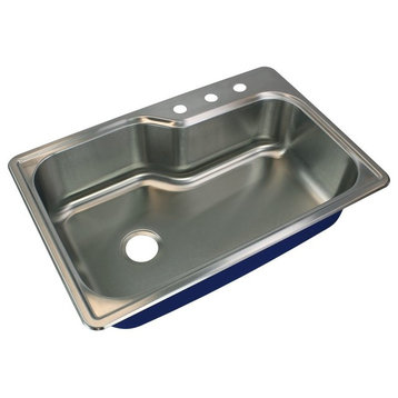 Transolid Meridian 33"x22 1/64"x9" Single Drop-in SS Kitchen Sink, 3 Holes