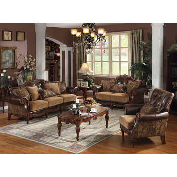 ACME Dreena Sofa with 5 Pillows, PU and Chenille
