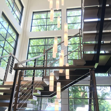 Contemporary custom double steel stringer and cable railing