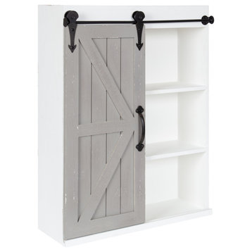 Cates Wood Wall Storage Cabinet with Sliding Barn Door, White Gray