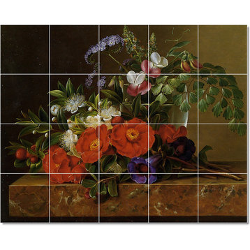 Johann Laurentz Jensen Flowers Painting Ceramic Tile Mural #224, 30"x24"