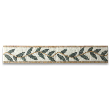Marble Mosaic Border Listello Tile Olive Branch Green 4x12 Tumbled, 1 piece