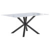 5pc White Marble Wrapped Dining Table with Tempered Glass and Beige Chairs