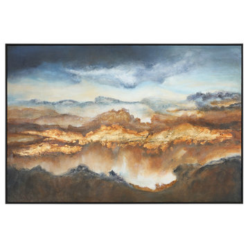 Stunning Oversize Modern Landscape Light Clouds Painting, 73" Wide Mountains