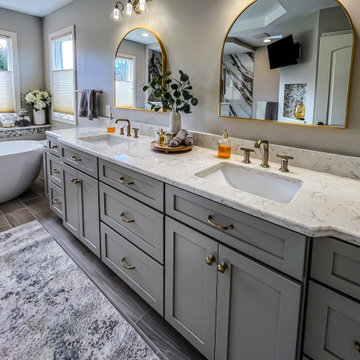 Master Bath with Refaced Vanity and Full Height Porcelain Tile Shower Walls