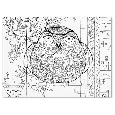 Oxana Ziaka 'Judaica Folk Owl - Outline' Canvas Art, 24" x 32"