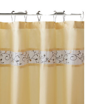 Madison Park Serene Faux Silk Embroidered Floral Shower Curtain, Yellow