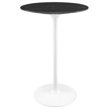 Lippa 28" Round Artificial Marble Bar Table, White Black