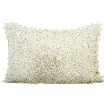 Ivory Rectangular Pillow Covers 12"x18" Cotton, Cozy Crochet