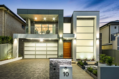 Design ideas for a large contemporary two-storey house exterior in Sydney.