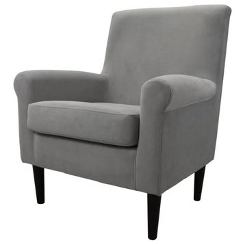 Contemporary Accent Chair, Padded Upholstered Seat & Rolled Arms, Gray