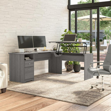 Bush Furniture Cabot 72W 3 Position Sit to Stand L Shaped Desk, Modern Gray