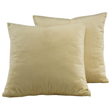 Heritage Plush Velvet Cushion Cover Pair, Western Tan, 18w X 18l