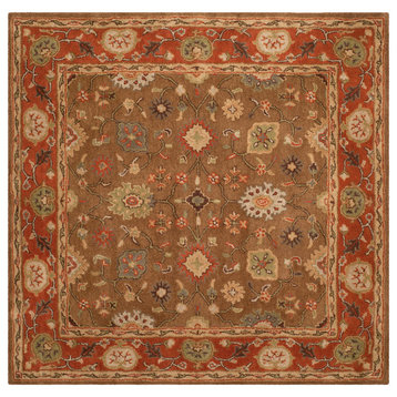 Safavieh Heritage Collection HG952 Rug, Moss/Rust, 4' Square