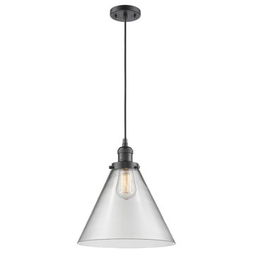 1-Light X-Large Cone 12" Pendant, Oil Rubbed Bronze, Glass: Clear