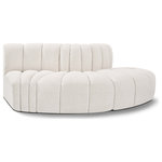 Meridian Furniture - Arc Boucle Fabric Upholstered 3-Pc. S-Shaped Modular Sectional, Cream - Give your living room or den the perfect blend of style and versatility with this Arc boucle fabric curved modular Sectional. Part of the Arc modular furniture collection, this Sectional comes upholstered in rich cream boucle fabric and features deep channel tufting that adds a touch of luxury while enhancing comfort and support. A seamless combination of form and function, this chair can be used with other Arc pieces to create a myriad of configurations in your well-curated room.