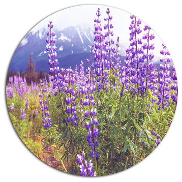Meadow In Alaska With Purple Flowers, Flower Round Wall Art, 11"
