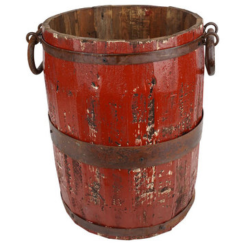 Rustic Farmhouse Trim Bucket-Vintage Inspired-Large-15 Inch, Red