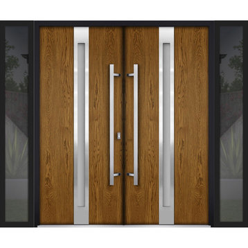 Exterior Prehung Metal Double Doors Deux 1744Oak Frosted Glass 2 s Black Right