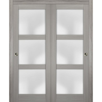 Closet Frosted Glass Bypass Doors 72 x 96, Lucia 2552 Grey Ash