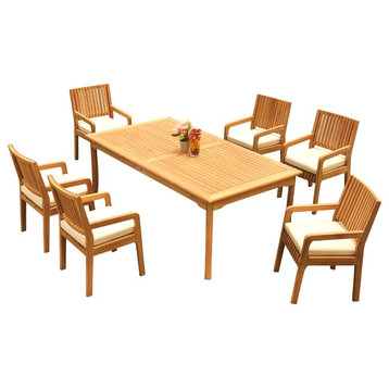 7-Piece Outdoor Patio Teak Dining Set: 83" Rectangle Table, 6 Maldives Arm Chair