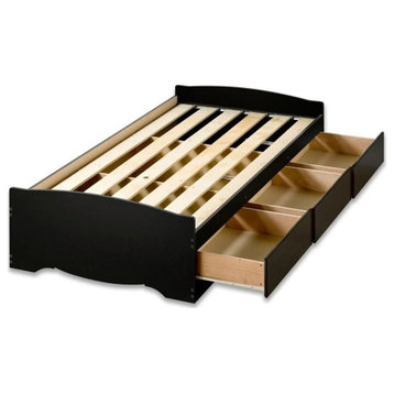 Pemberly Row Contemporary Wood Twin XL Platform Storage Bed in Black