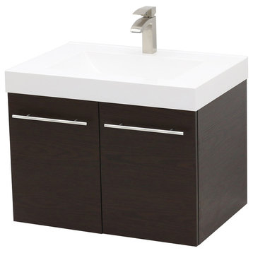 29.25" Wall Mount Vanity Sink Set, White Integrated Sink Top, Dark Brown