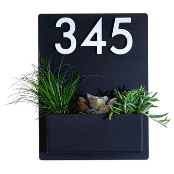 Mid-Century Madness Planter, Black, Four Silver Numbers