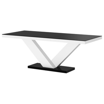 VICTORIA Extendable High Gloss Dining Table, Black/White