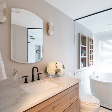 Wet Room Oasis versus Cigar Lounge Style in Dual Bath Remodel