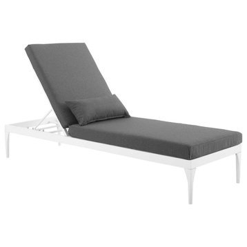 Comfortable Patio Chaise Lounge, White Painted Frame and Padded Seat, Charcoal