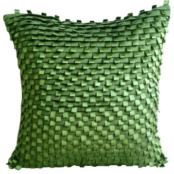 Textured Green Faux Suede Fabric 16"x16" Throw Pillows Cover, Go Green