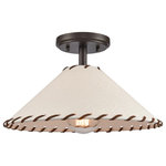 Elk Home - Marion 14'' Wide 1-Light Semi Flush Mount Oil Rubbed Bronze - The Marion collection is a testament to simple elegance, featuring clean lines and an oil rubbed bronze finish. The fine yet robust metalwork beautifully supports textured paper lampshades, hand-lashed with a faux leather trim, paying homage to traditional lodge and Southwestern aesthetics. 1 light Medium - E26 bulb required, not included.