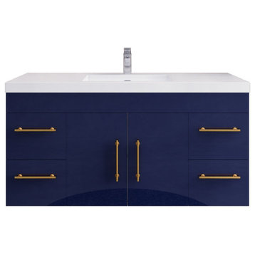 Rosa 48" Wall Mounted Vanity with Reinforced Acrylic Sink, Glossy Night Blue