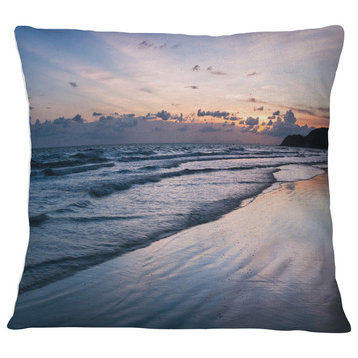 Blue Sunset Sea Waves Thailand Oversized Beach Throw Pillow, 18"x18"