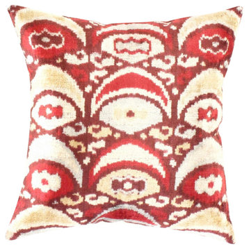 Pasargad Oasis Collection Silk Velvet Ikat Pillow, 20"x20"