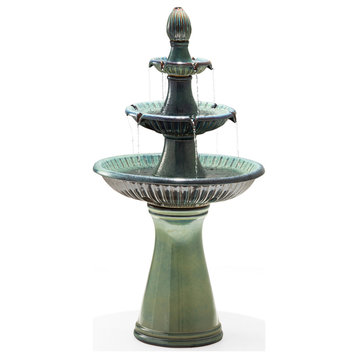 Turquoise 3-Tier Ceramic Outdoor Fountain