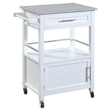 Pemberly Row Transitional Wood/Granite Top Kitchen Cart in Bright White