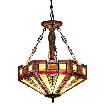 CHLOE Baxter Tiffany 3 Light Mission Inverted Ceiling Pendant Fixture 20" Shade