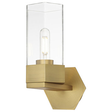 Claverack 1 Light 9" Wall-mounted Sconce, Brushed Brass, Clear Glass