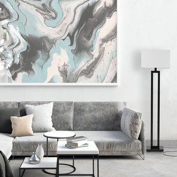 D'Alessio 58" Floor Lamp, Matte Black, White Linen Shade, On/Off Socket Rotary S
