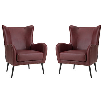 39" Comfy Living Room Armchair With Special Arms, Set of 2, Burgundy