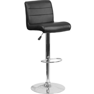 Contemporary Black Vinyl Adjustable Height Barstool With Chrome Base